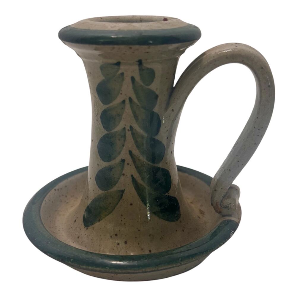 Vintage Westerwald Salt Glazed Pottery Candle Holder Green Marshallton, PA 4"